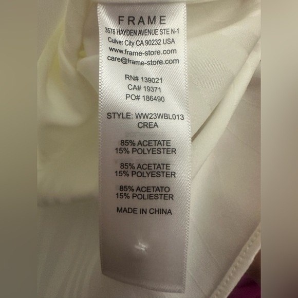 Frame Crepe De Chine Jacquard Blouse Size Small In Cream High Neck Long Sleeve - Picture 9 of 11